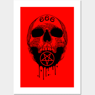 666 skull pentagram Posters and Art